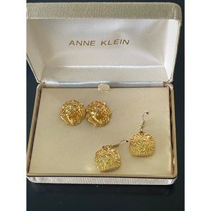 Anne Klein Set of Pierced Lion Head Earrings With Box